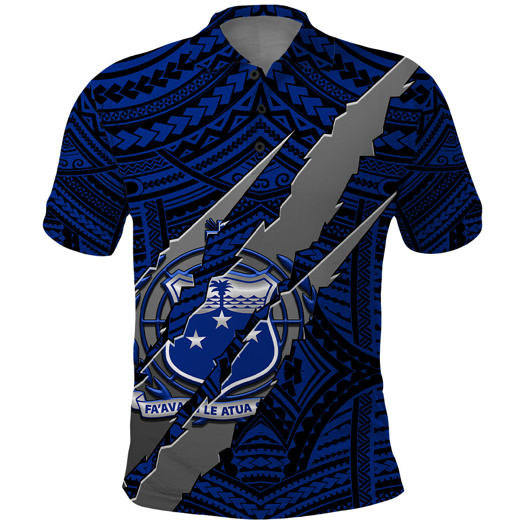 Polynesian Samoa Polo Shirt with Coat Of Arms Claws Style - Blue LT6 - Wonder Print Shop