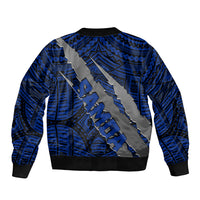 Polynesian Samoa Sleeve Zip Bomber Jacket with Coat Of Arms Claws Style - Blue LT6 - Wonder Print Shop