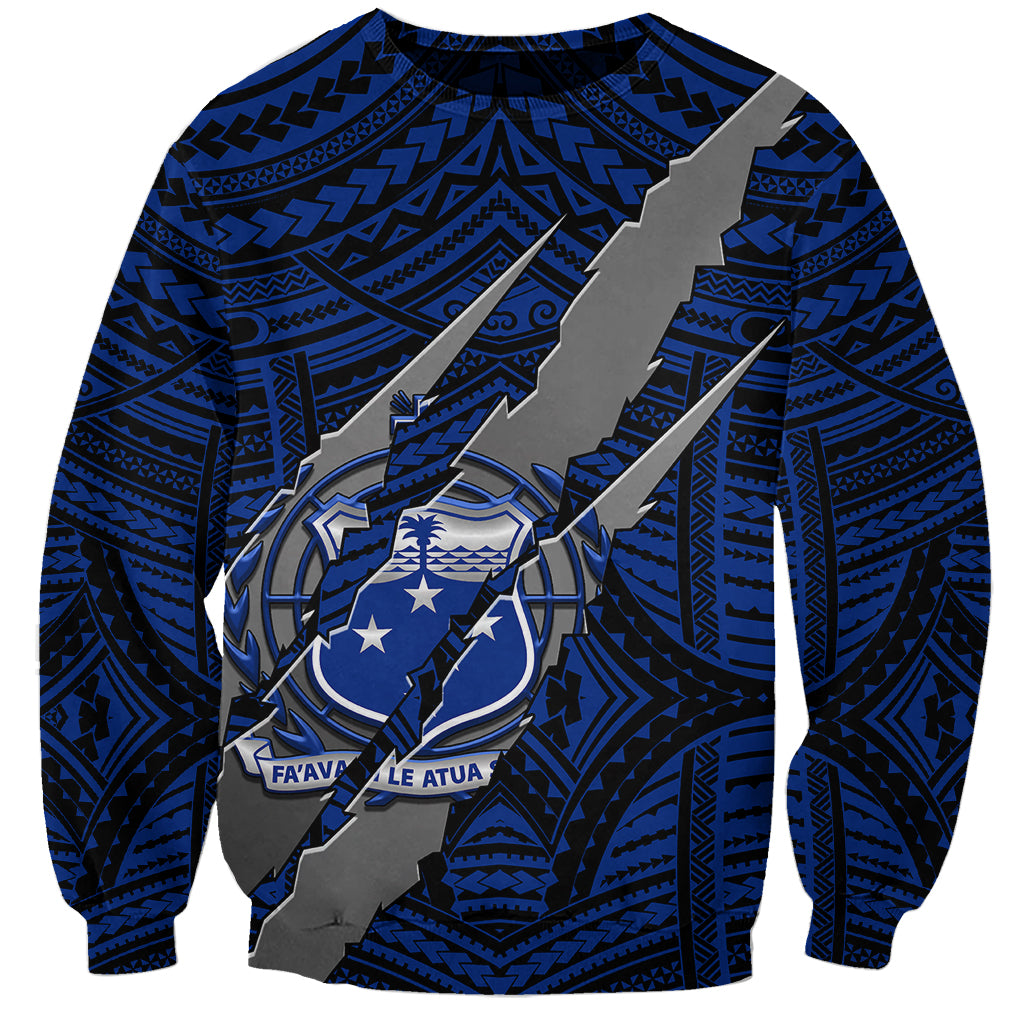 Polynesian Samoa Sweatshirt with Coat Of Arms Claws Style - Blue LT6 - Wonder Print Shop