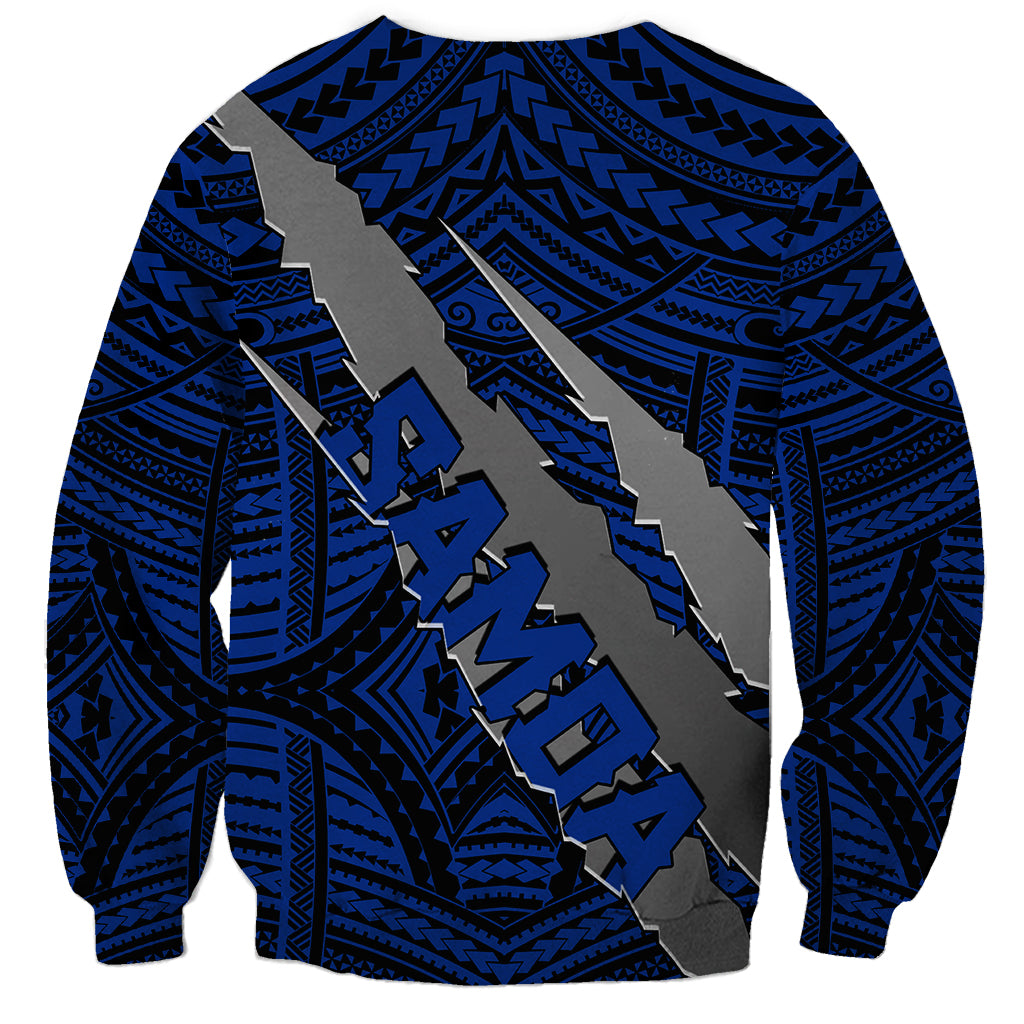 Polynesian Samoa Sweatshirt with Coat Of Arms Claws Style - Blue LT6 - Wonder Print Shop