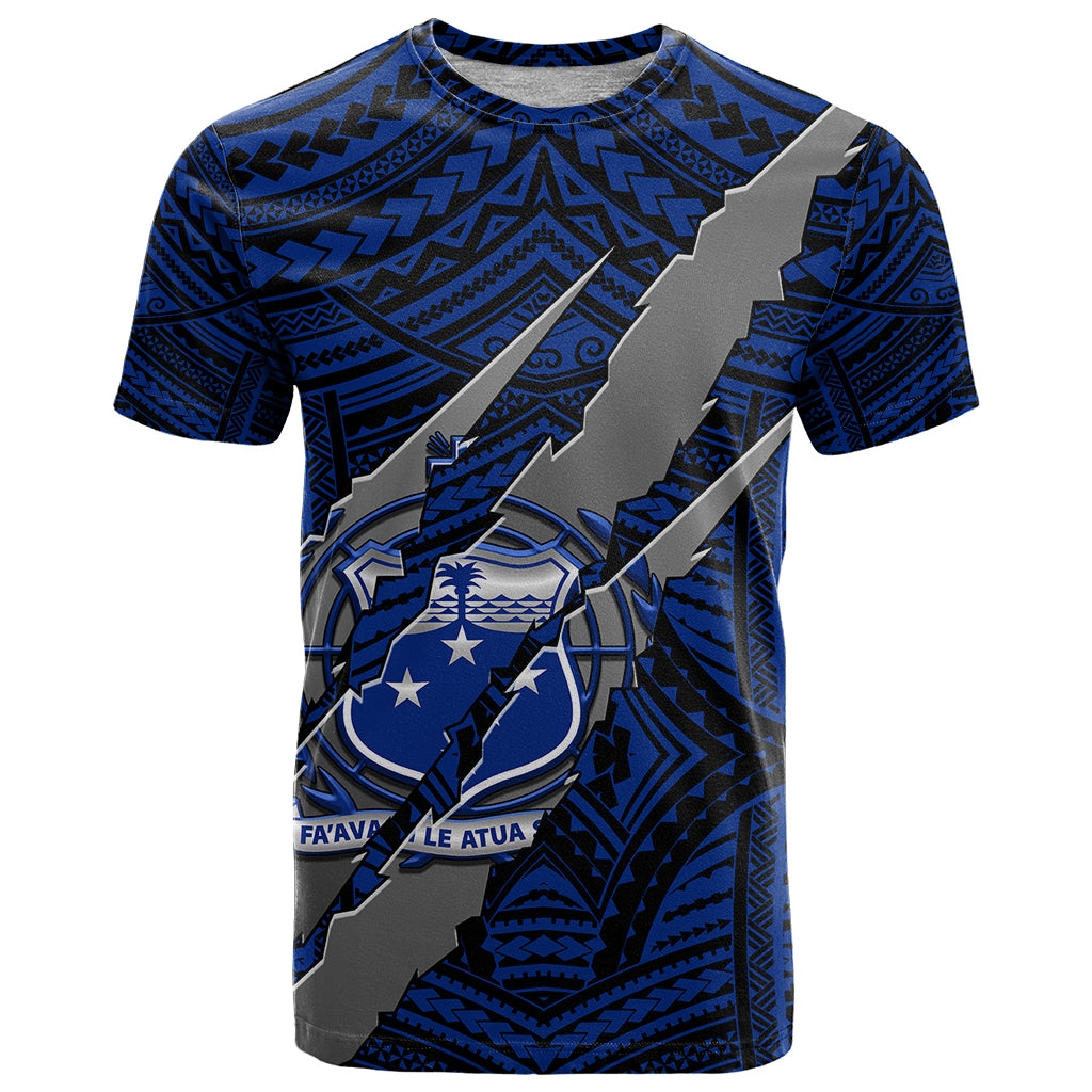 Polynesian Samoa T Shirt with Coat Of Arms Claws Style - Blue LT6 - Wonder Print Shop