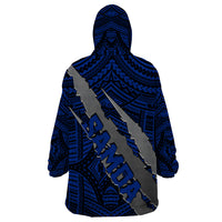 Polynesian Samoa Wearable Blanket Hoodie with Coat Of Arms Claws Style - Blue LT6 - Wonder Print Shop