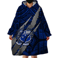 Polynesian Samoa Wearable Blanket Hoodie with Coat Of Arms Claws Style - Blue LT6 - Wonder Print Shop
