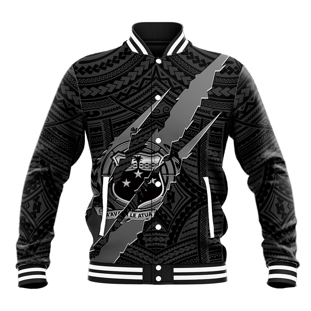 Polynesian Samoa Baseball Jacket with Coat Of Arms Claws Style - Black LT6 - Wonder Print Shop
