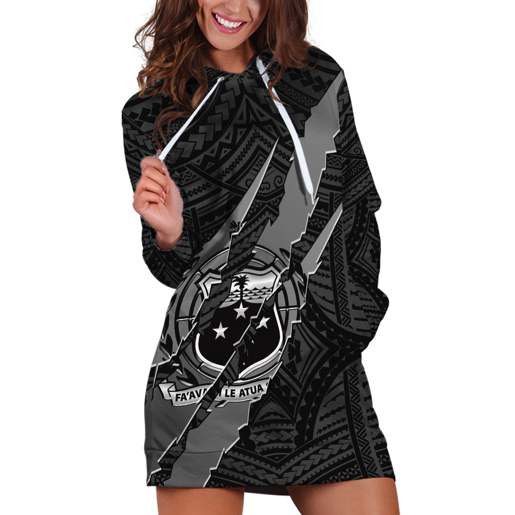 Polynesian Samoa Hoodie Dress with Coat Of Arms Claws Style - Black LT6 - Wonder Print Shop