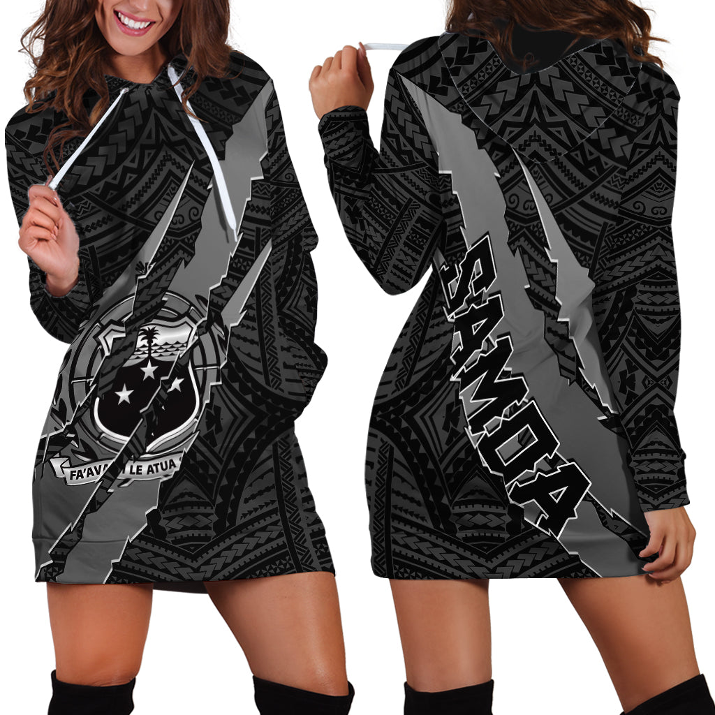 Polynesian Samoa Hoodie Dress with Coat Of Arms Claws Style - Black LT6 - Wonder Print Shop