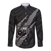 Polynesian Samoa Long Sleeve Button Shirt with Coat Of Arms Claws Style - Black LT6 - Wonder Print Shop