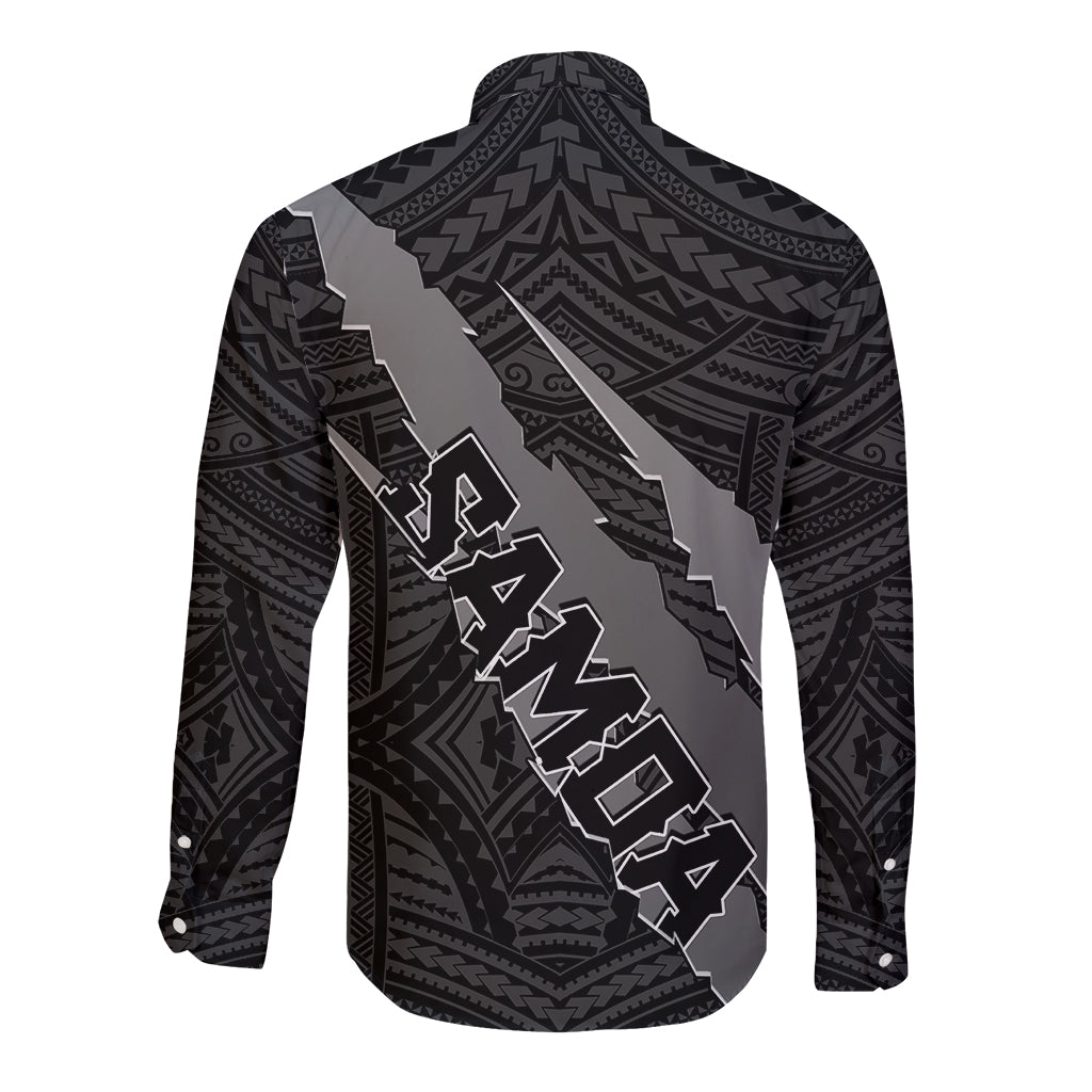 Polynesian Samoa Long Sleeve Button Shirt with Coat Of Arms Claws Style - Black LT6 - Wonder Print Shop