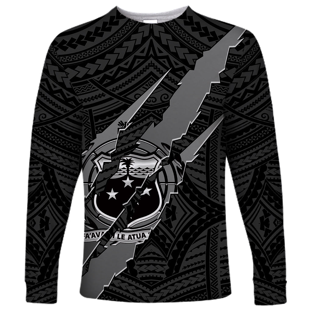 Polynesian Samoa Long Sleeve Shirt with Coat Of Arms Claws Style - Black LT6 - Wonder Print Shop