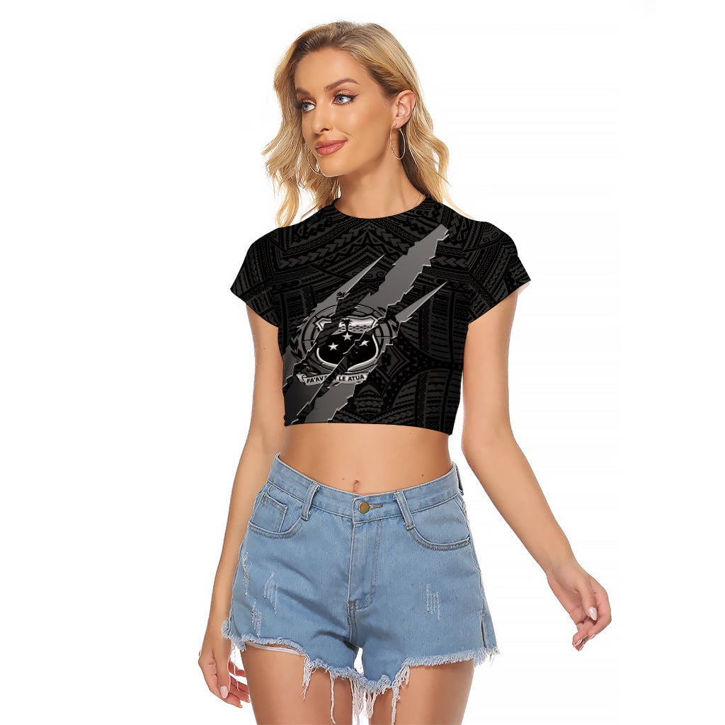 Polynesian Samoa Raglan Cropped T Shirt with Coat Of Arms Claws Style - Black LT6 - Wonder Print Shop