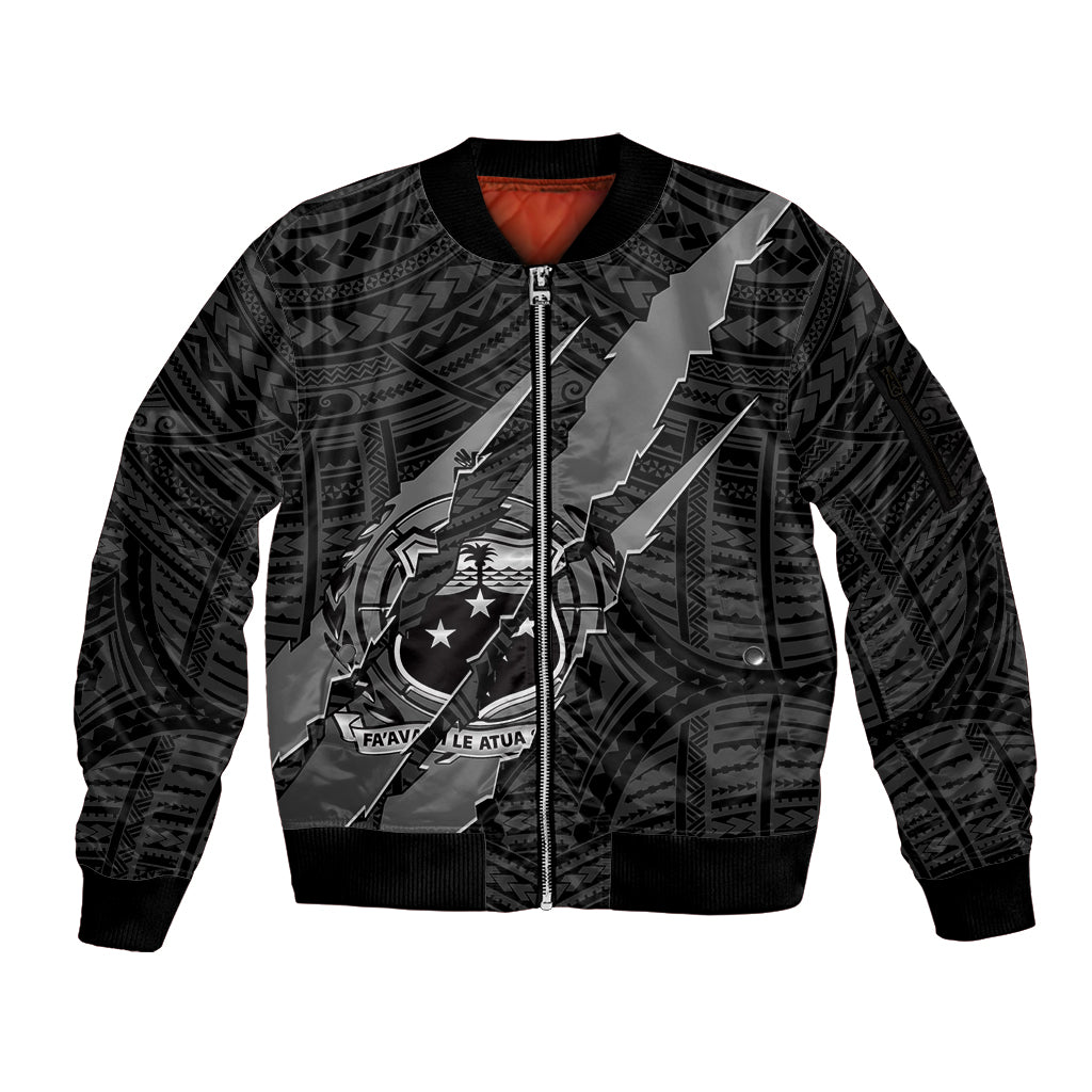 Polynesian Samoa Sleeve Zip Bomber Jacket with Coat Of Arms Claws Style - Black LT6 - Wonder Print Shop