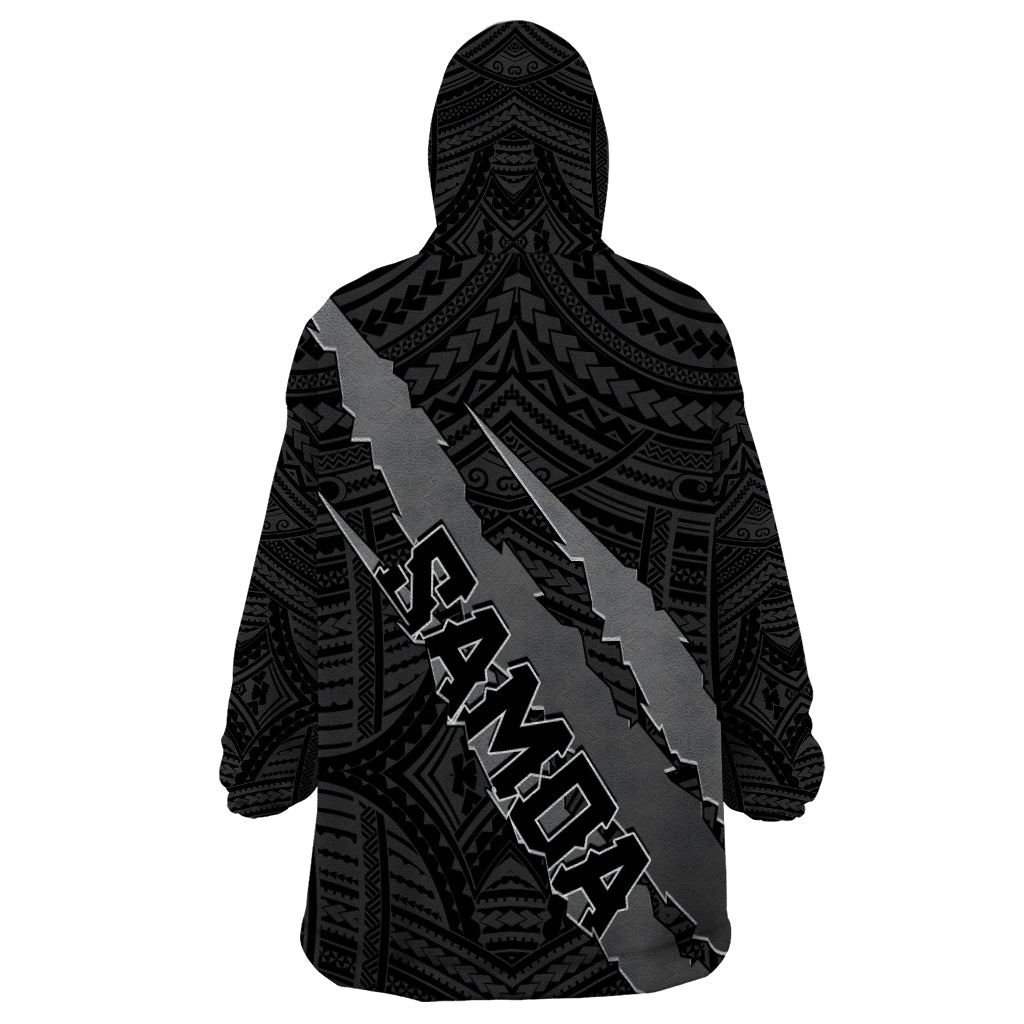 Polynesian Samoa Wearable Blanket Hoodie with Coat Of Arms Claws Style - Black LT6 - Wonder Print Shop