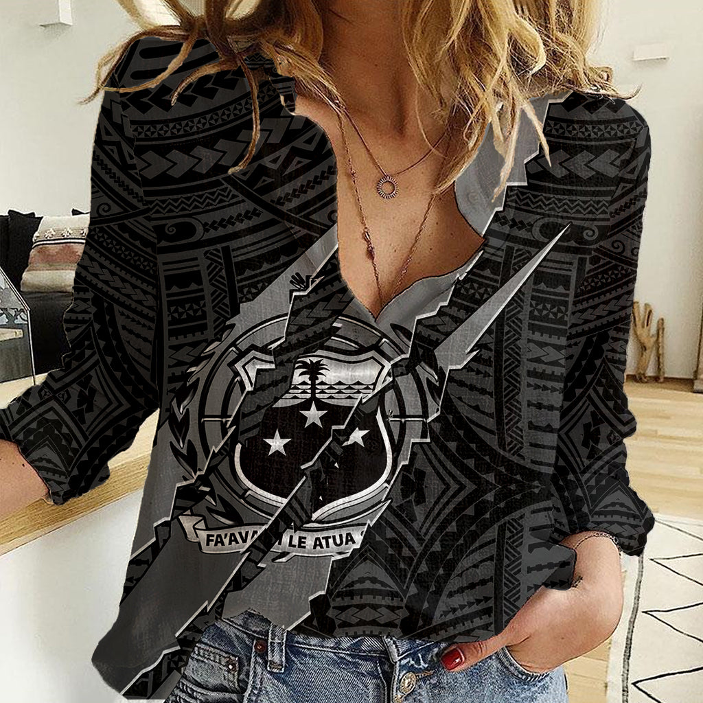 Polynesian Samoa Women Casual Shirt with Coat Of Arms Claws Style - Black LT6 - Wonder Print Shop