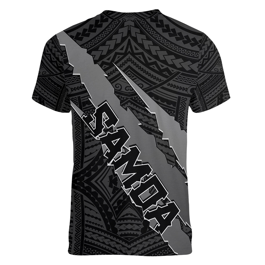 Polynesian Samoa Women V Neck T Shirt with Coat Of Arms Claws Style - Black LT6 - Wonder Print Shop