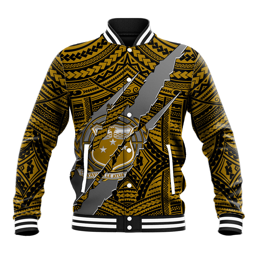 Polynesian Samoa Baseball Jacket with Coat Of Arms Claws Style - Gold LT6 - Wonder Print Shop