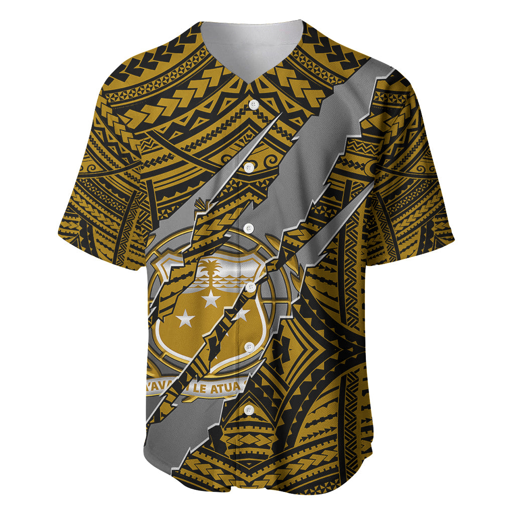 Polynesian Samoa Baseball Jersey with Coat Of Arms Claws Style - Gold LT6 - Wonder Print Shop