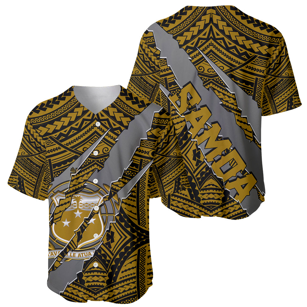 Polynesian Samoa Baseball Jersey with Coat Of Arms Claws Style - Gold LT6 - Wonder Print Shop