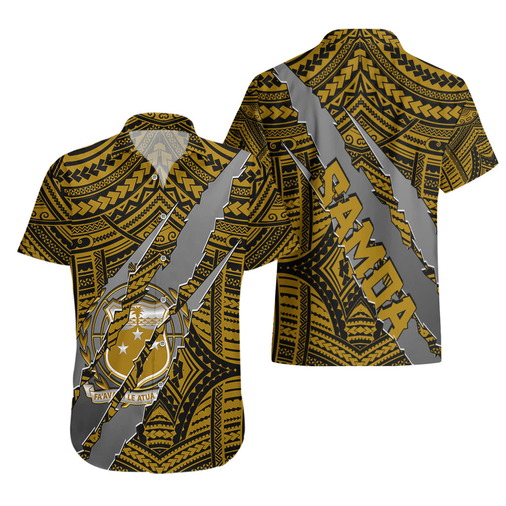 Polynesian Samoa Hawaiian Shirt with Coat Of Arms Claws Style - Gold LT6 - Wonder Print Shop