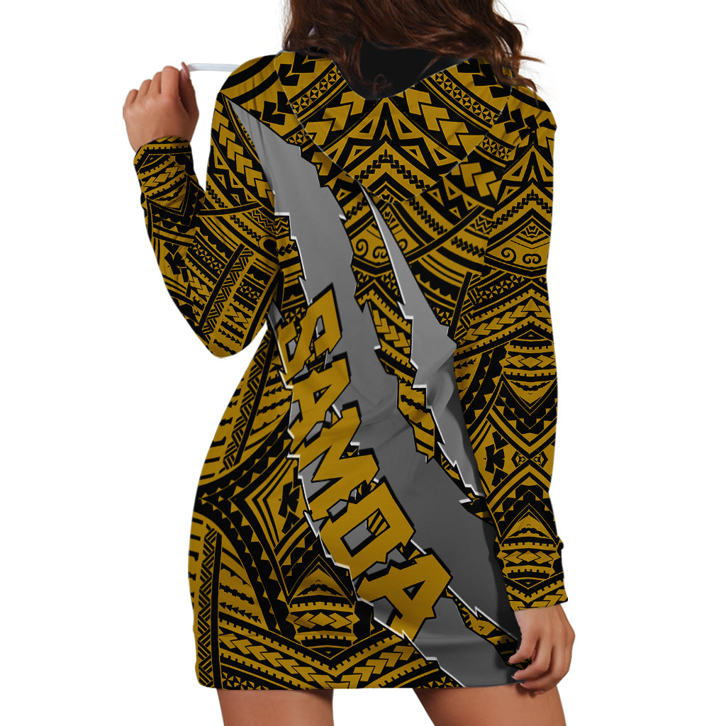 Polynesian Samoa Hoodie Dress with Coat Of Arms Claws Style - Gold LT6 - Wonder Print Shop