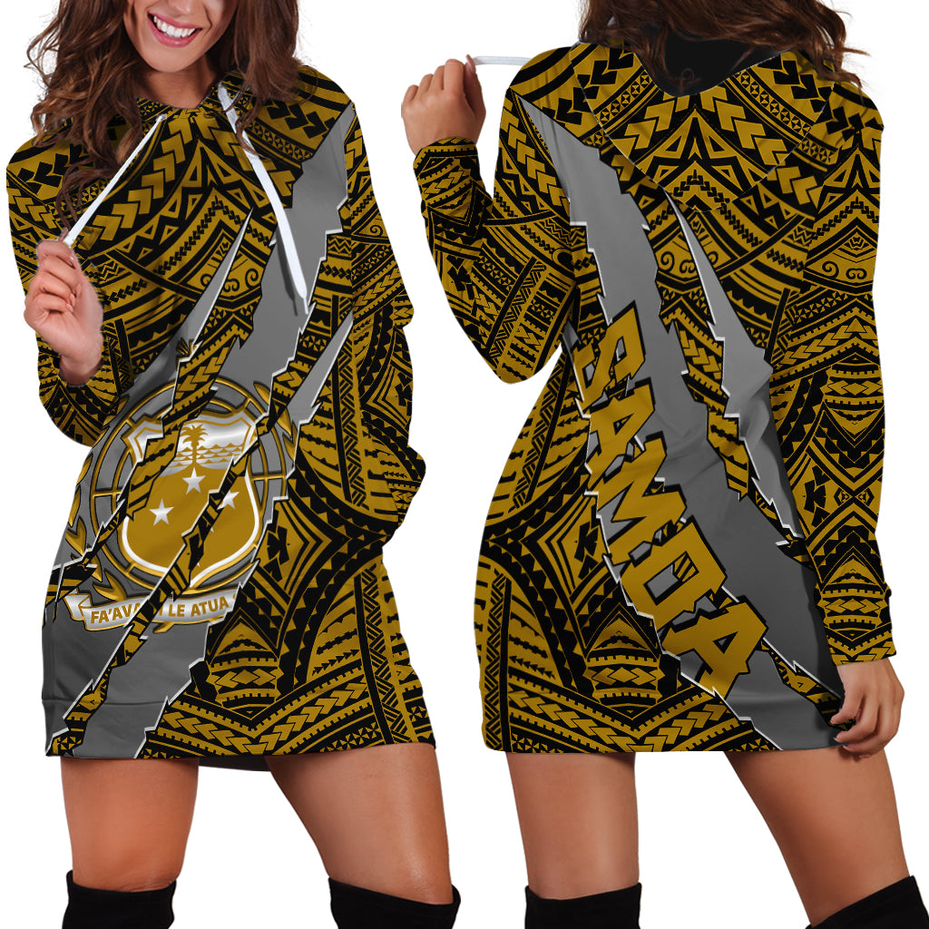 Polynesian Samoa Hoodie Dress with Coat Of Arms Claws Style - Gold LT6 - Wonder Print Shop