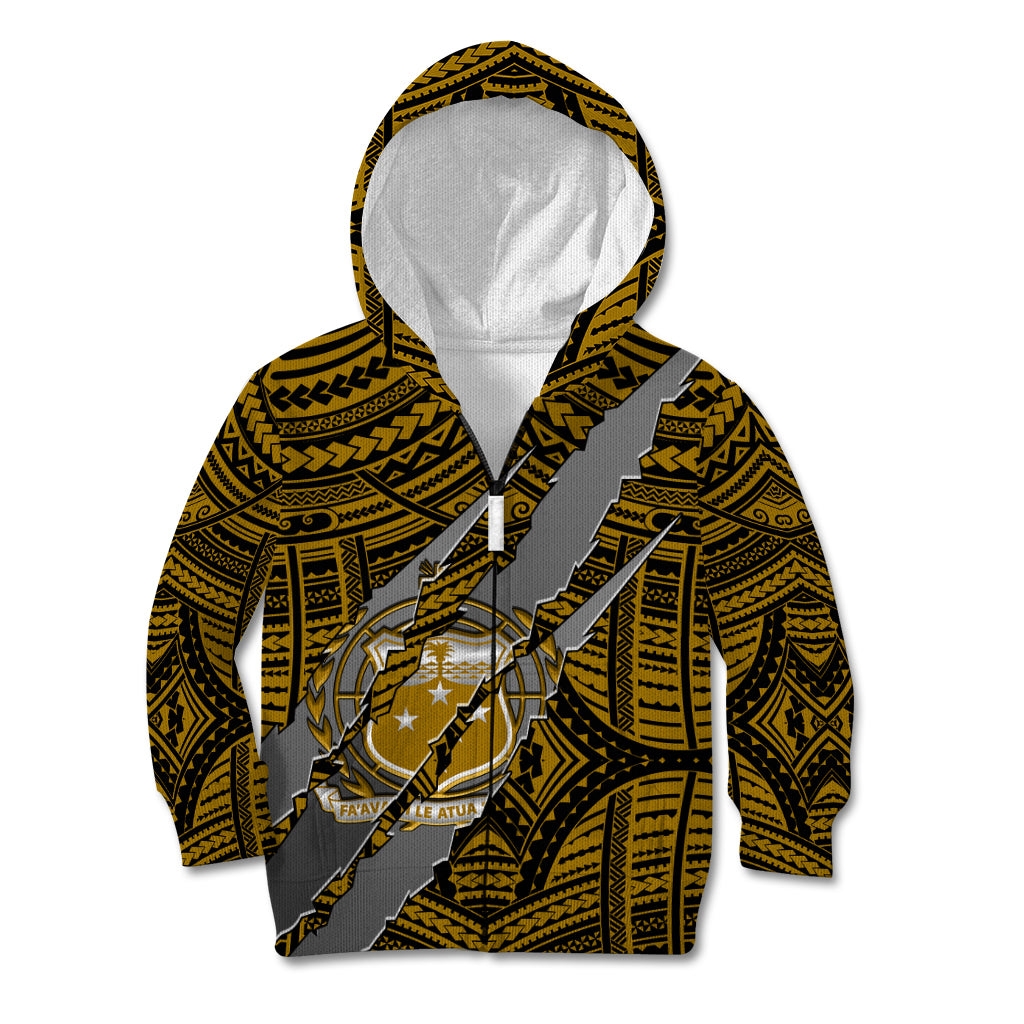 Polynesian Samoa Kid Hoodie with Coat Of Arms Claws Style - Gold LT6 - Wonder Print Shop