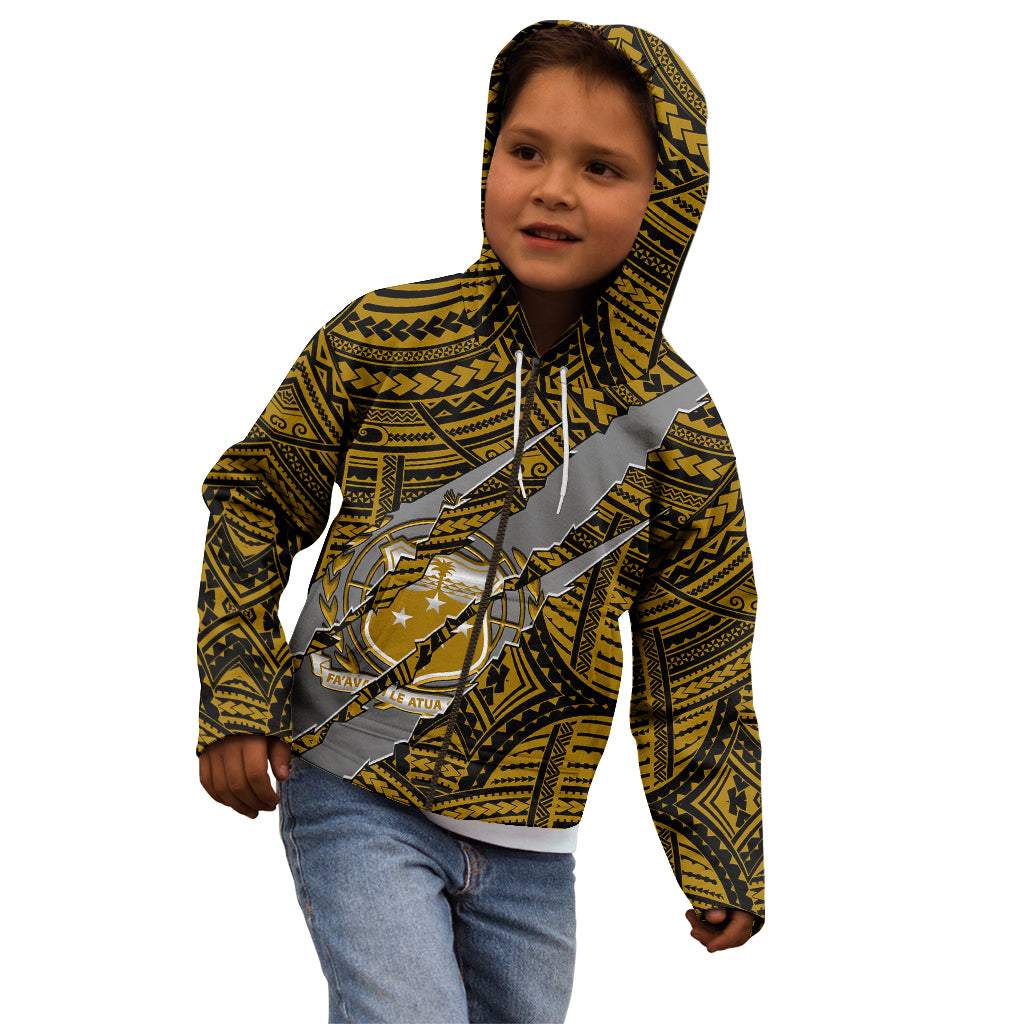 Polynesian Samoa Kid Hoodie with Coat Of Arms Claws Style - Gold LT6 - Wonder Print Shop