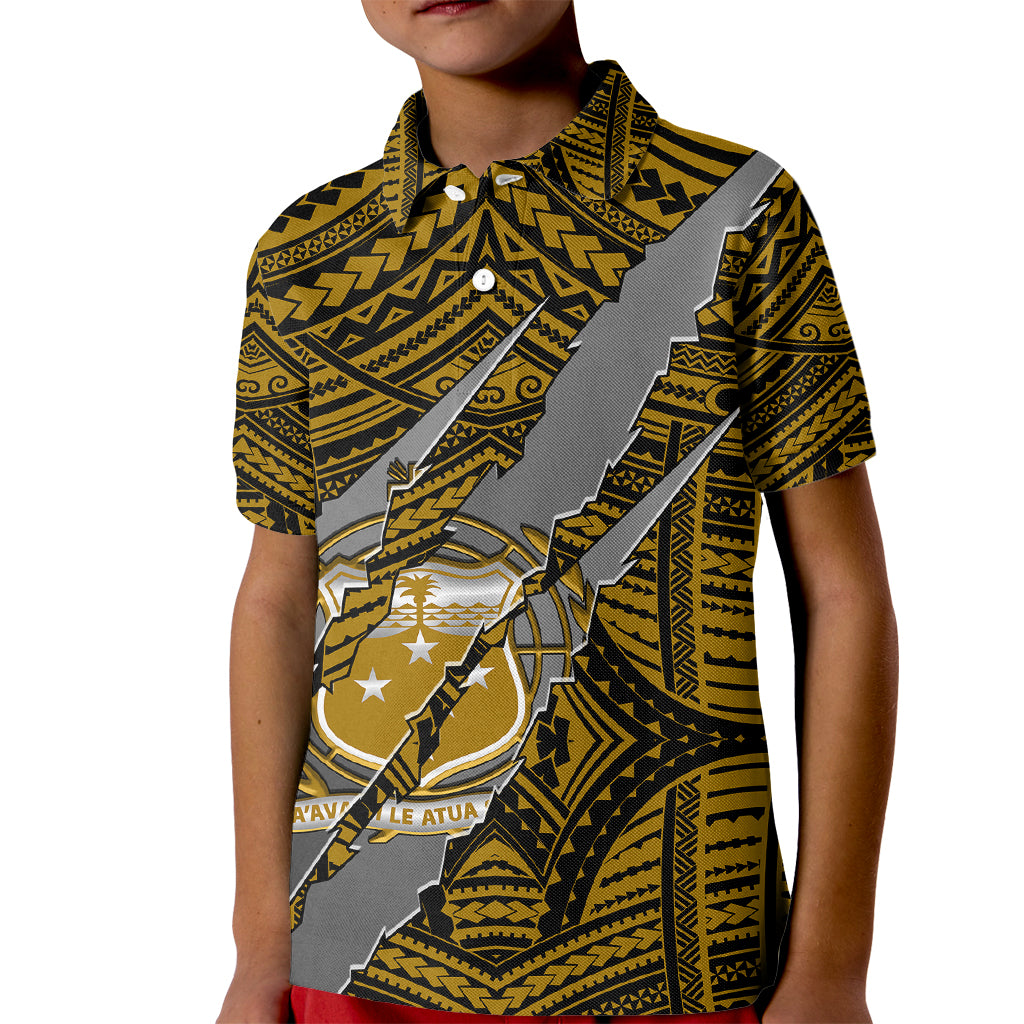 Polynesian Samoa Kid Polo Shirt with Coat Of Arms Claws Style - Gold LT6 - Wonder Print Shop