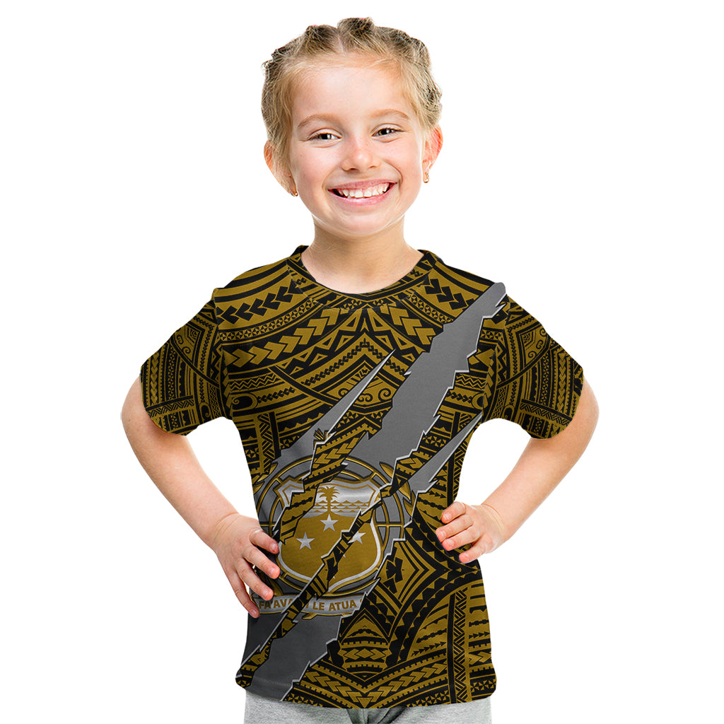 Polynesian Samoa Kid T Shirt with Coat Of Arms Claws Style - Gold LT6 - Wonder Print Shop