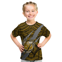 Polynesian Samoa Kid T Shirt with Coat Of Arms Claws Style - Gold LT6 - Wonder Print Shop