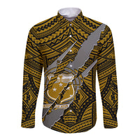 Polynesian Samoa Long Sleeve Button Shirt with Coat Of Arms Claws Style - Gold LT6 - Wonder Print Shop