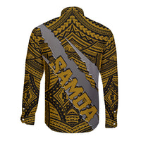 Polynesian Samoa Long Sleeve Button Shirt with Coat Of Arms Claws Style - Gold LT6 - Wonder Print Shop