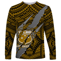 Polynesian Samoa Long Sleeve Shirt with Coat Of Arms Claws Style - Gold LT6 - Wonder Print Shop