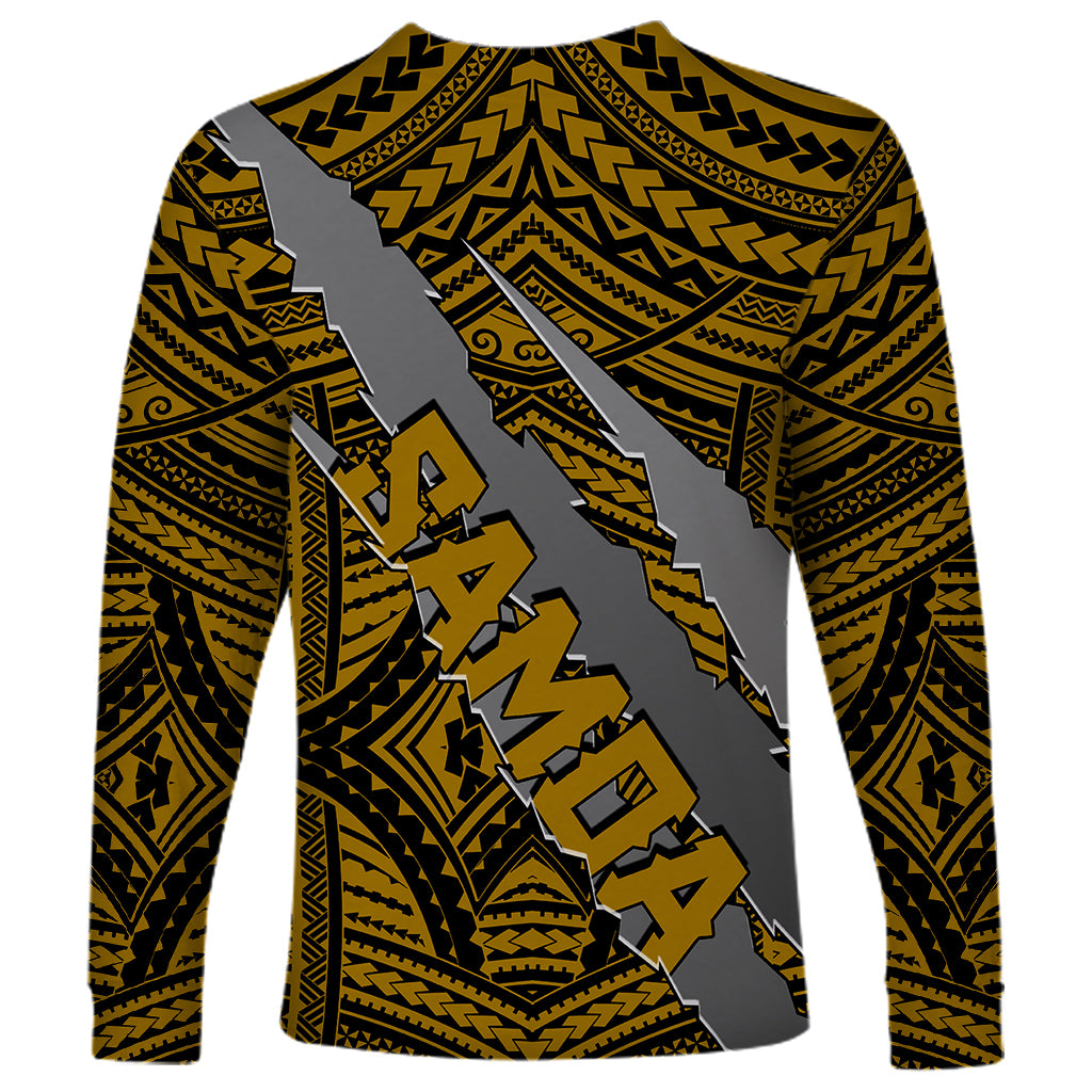 Polynesian Samoa Long Sleeve Shirt with Coat Of Arms Claws Style - Gold LT6 - Wonder Print Shop