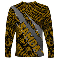 Polynesian Samoa Long Sleeve Shirt with Coat Of Arms Claws Style - Gold LT6 - Wonder Print Shop