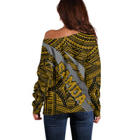 Polynesian Samoa Off Shoulder Sweater with Coat Of Arms Claws Style - Gold LT6 - Wonder Print Shop