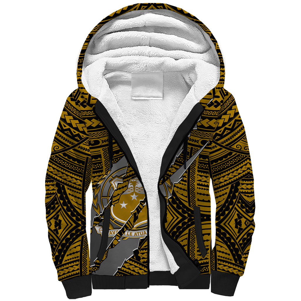Polynesian Samoa Sherpa Hoodie with Coat Of Arms Claws Style - Gold LT6 - Wonder Print Shop