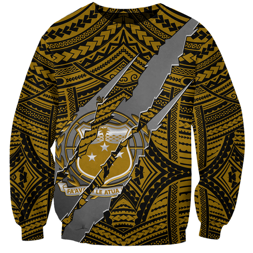 Polynesian Samoa Sweatshirt with Coat Of Arms Claws Style - Gold LT6 - Wonder Print Shop