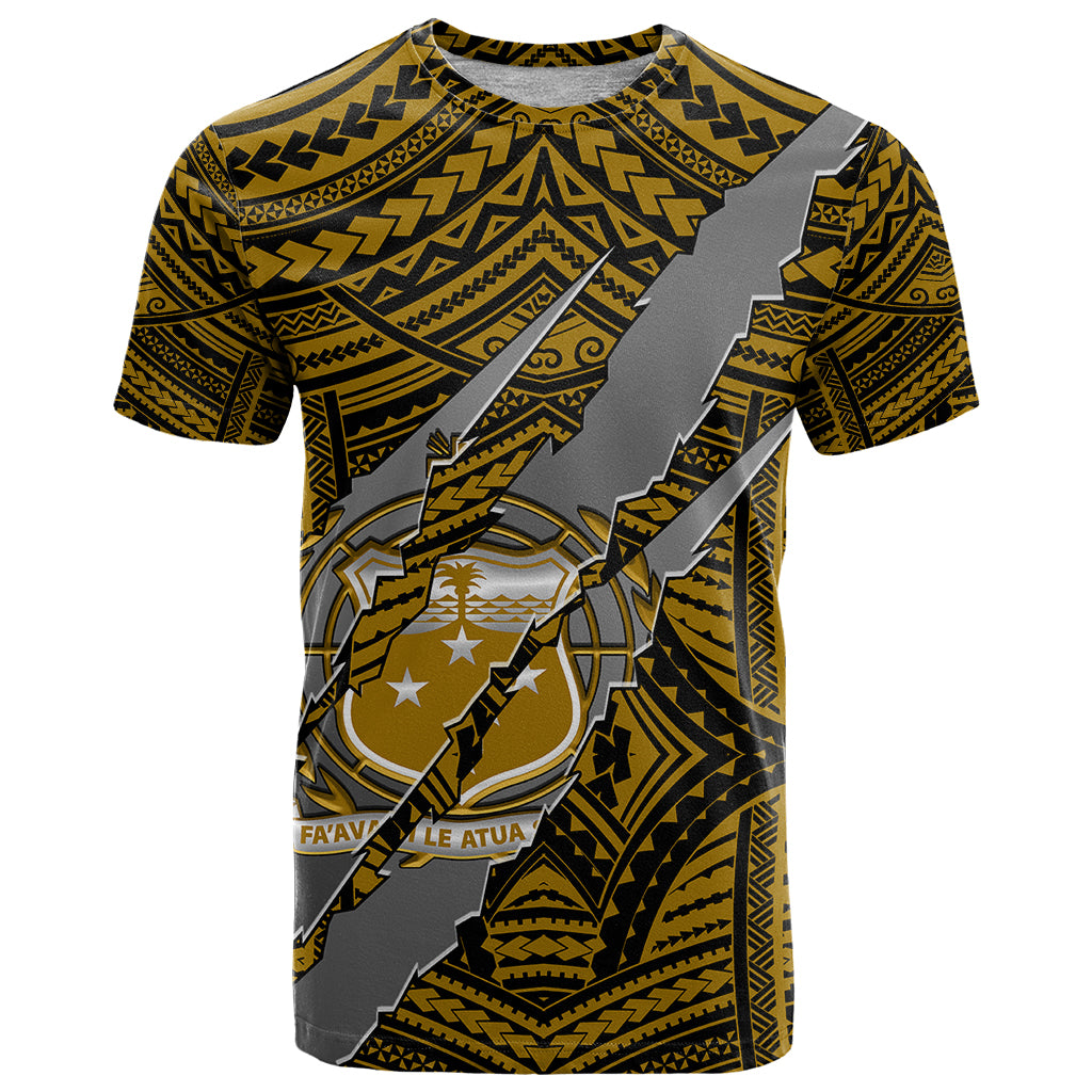 Polynesian Samoa T Shirt with Coat Of Arms Claws Style - Gold LT6 - Wonder Print Shop