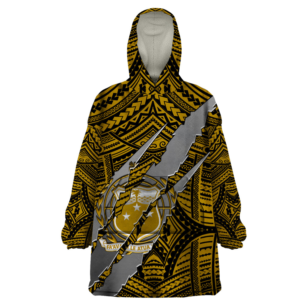 Polynesian Samoa Wearable Blanket Hoodie with Coat Of Arms Claws Style - Gold LT6 - Wonder Print Shop