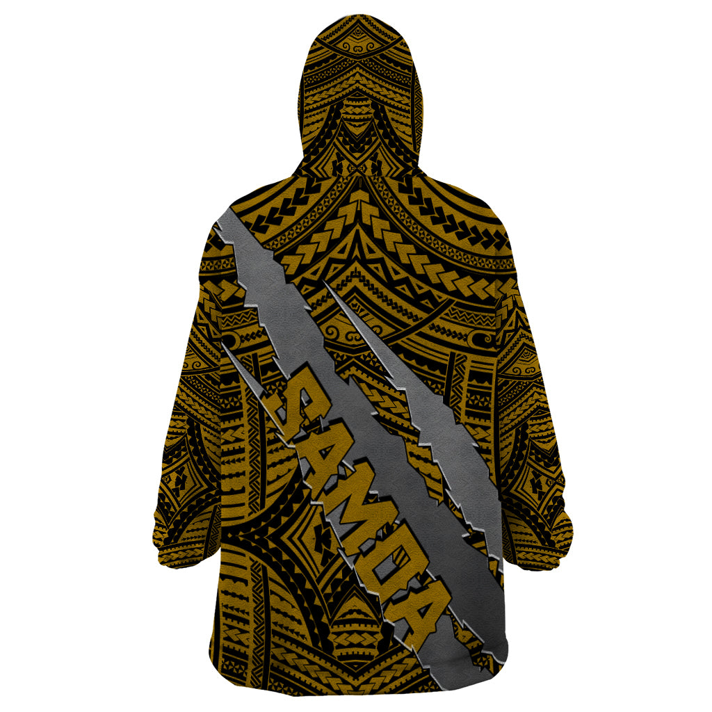 Polynesian Samoa Wearable Blanket Hoodie with Coat Of Arms Claws Style - Gold LT6 - Wonder Print Shop