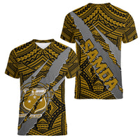 Polynesian Samoa Women V Neck T Shirt with Coat Of Arms Claws Style - Gold LT6 - Wonder Print Shop