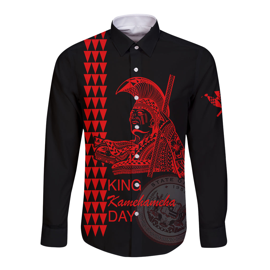 Custom Hawaii Long Sleeve Button Shirt King Kamehameha Day - Red LT6 - Wonder Print Shop