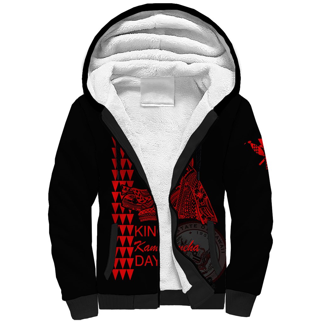 Custom Hawaii Sherpa Hoodie King Kamehameha Day - Red LT6 - Wonder Print Shop