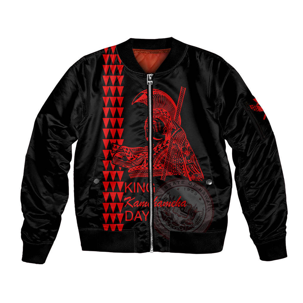 Custom Hawaii Sleeve Zip Bomber Jacket King Kamehameha Day - Red LT6 - Wonder Print Shop