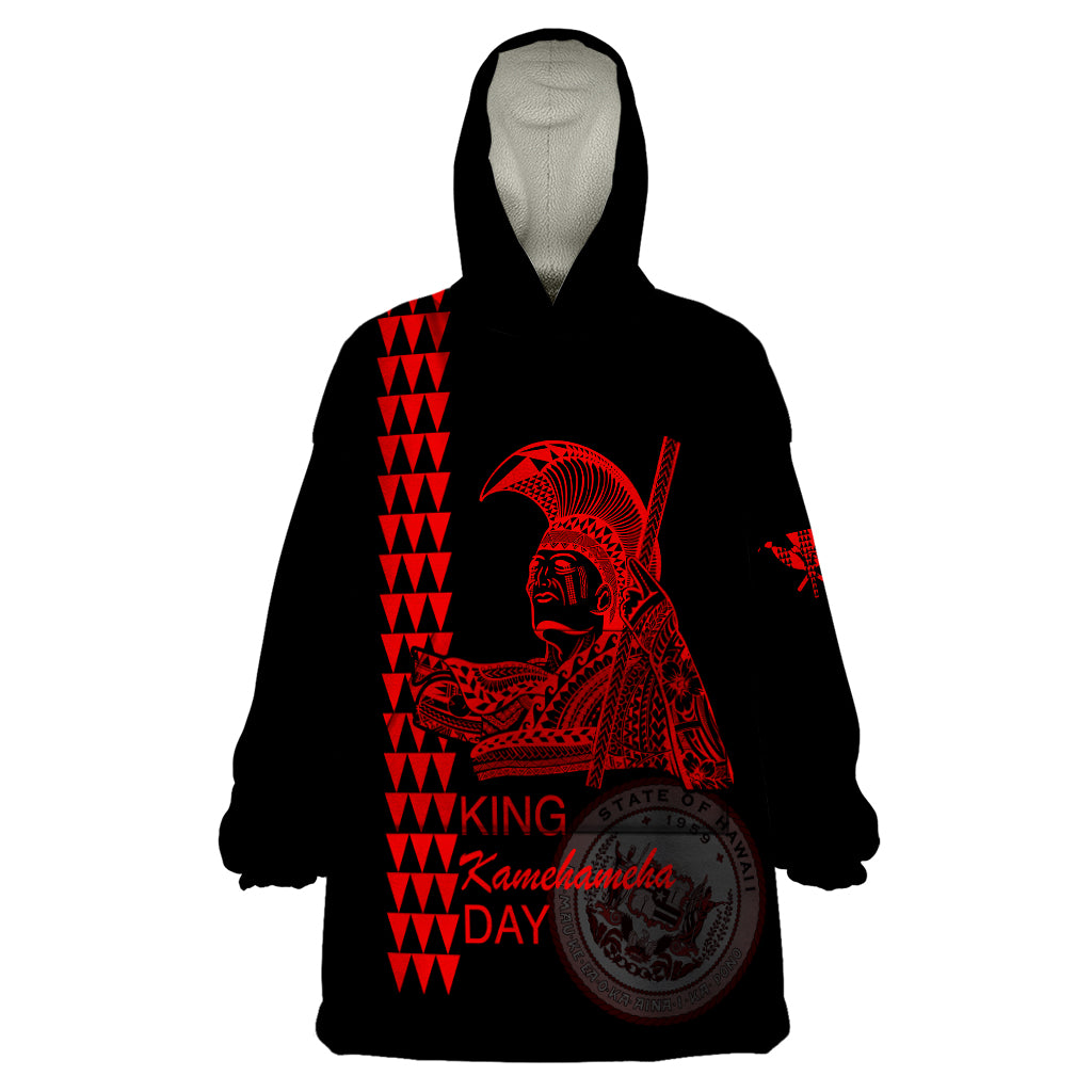 Custom Hawaii Wearable Blanket Hoodie King Kamehameha Day - Red LT6 - Wonder Print Shop