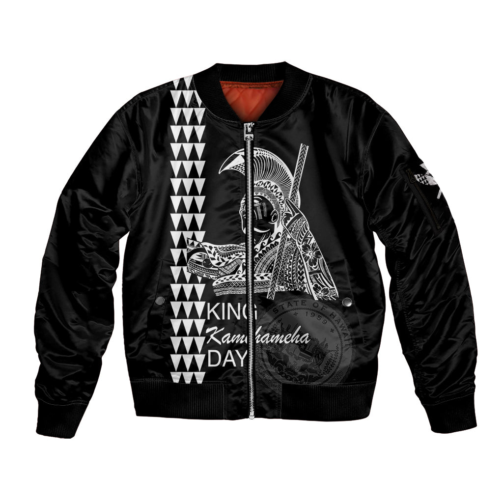 Custom Hawaii Sleeve Zip Bomber Jacket King Kamehameha Day - White LT6 - Wonder Print Shop