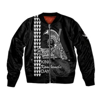 Custom Hawaii Sleeve Zip Bomber Jacket King Kamehameha Day - White LT6 - Wonder Print Shop