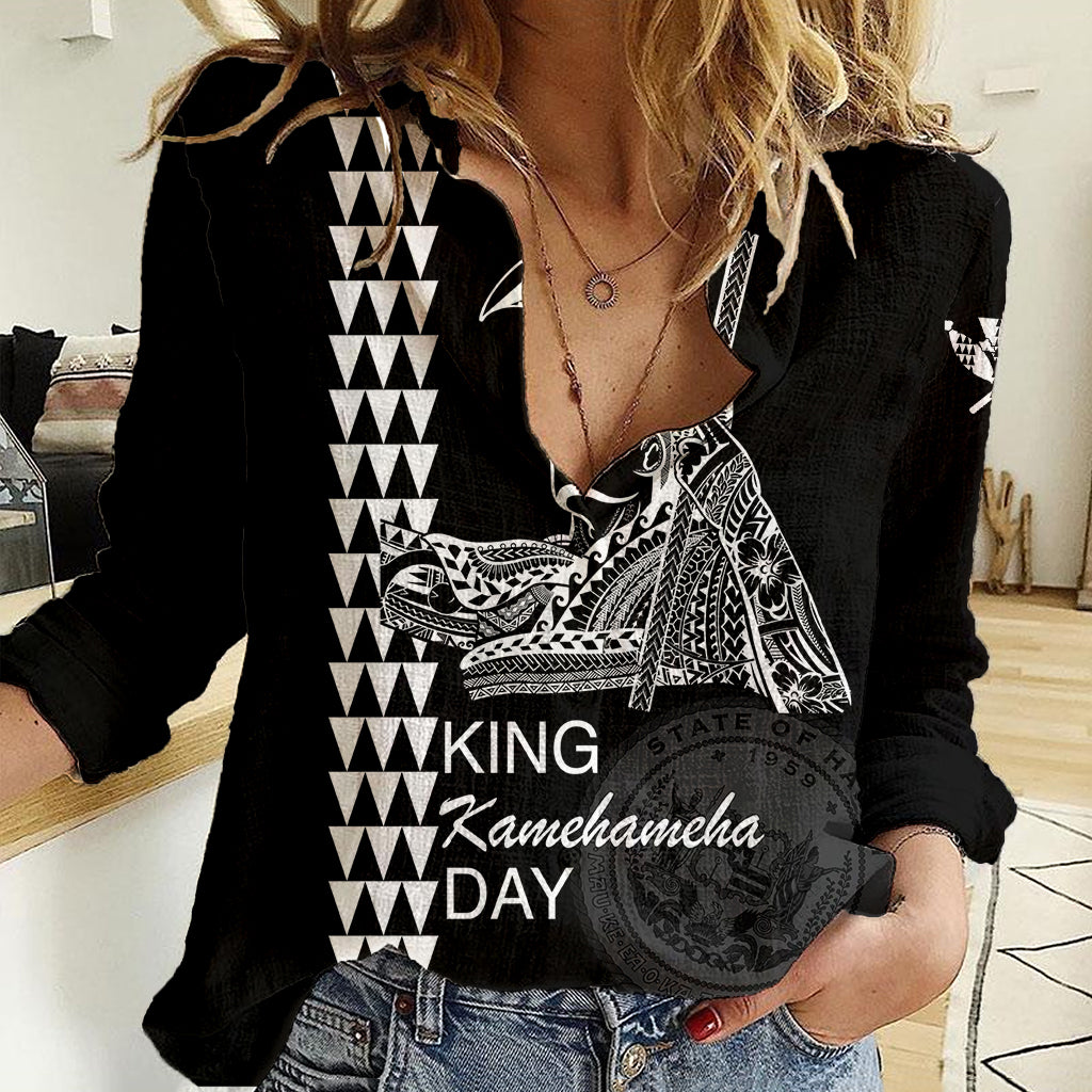 Custom Hawaii Women Casual Shirt King Kamehameha Day - White LT6 - Wonder Print Shop