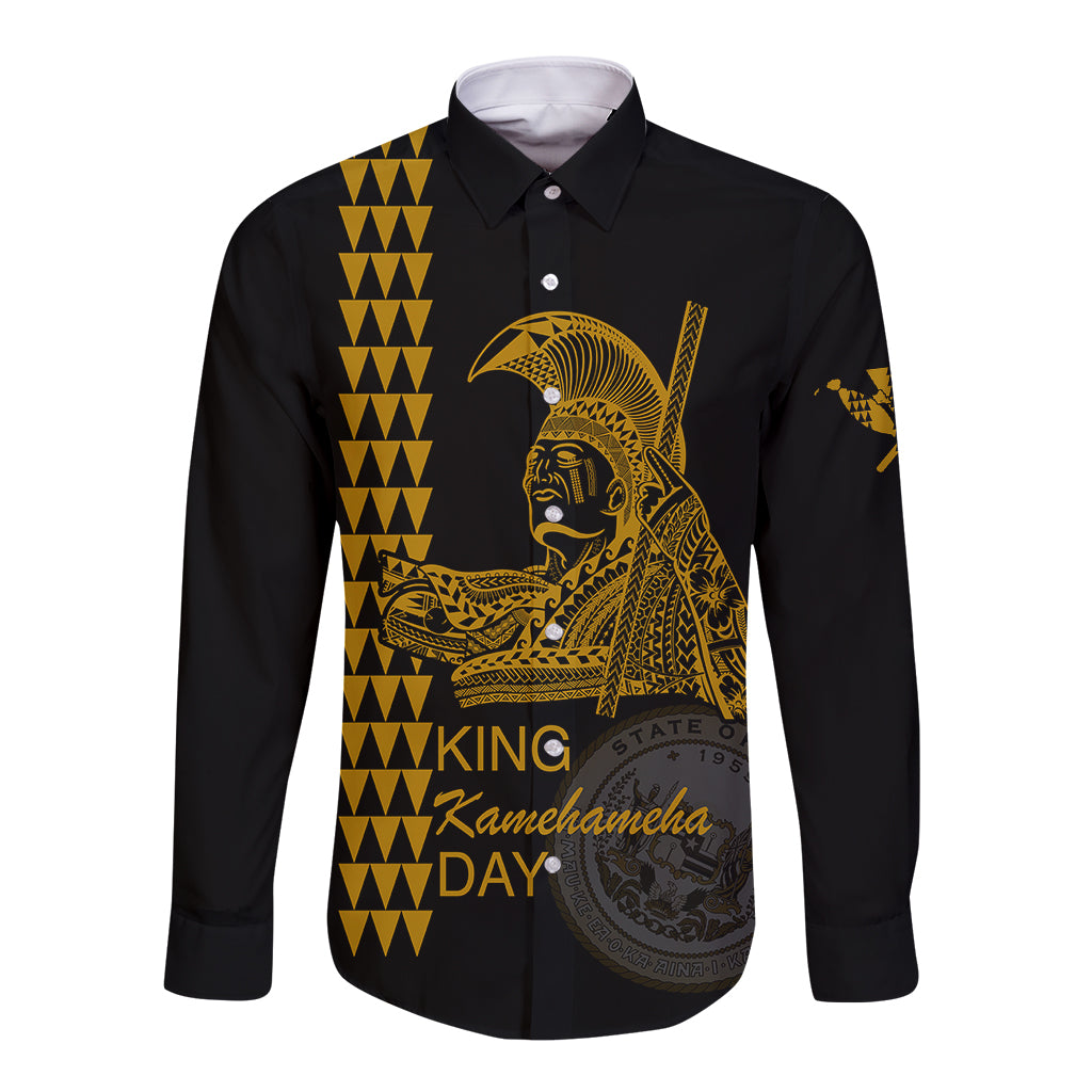 Custom Hawaii Long Sleeve Button Shirt King Kamehameha Day - Gold LT6 - Wonder Print Shop