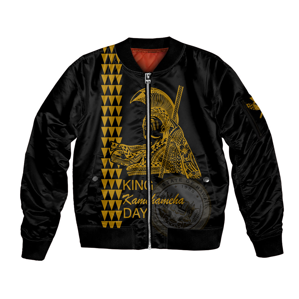 Custom Hawaii Sleeve Zip Bomber Jacket King Kamehameha Day - Gold LT6 - Wonder Print Shop